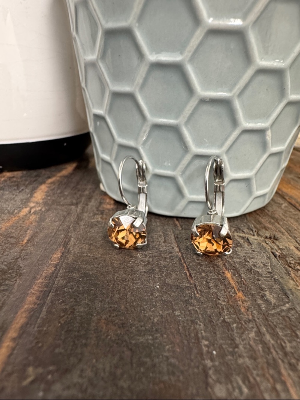 Silver Lever Back Smoky Peach Crystal Drop Earrings